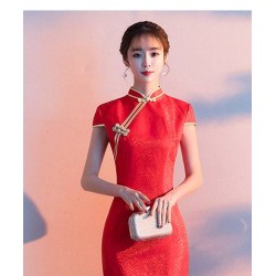 Ch13 禮儀服裝女迎賓小姐旗袍2019新款紅色婚慶長款走秀演出中國風禮服