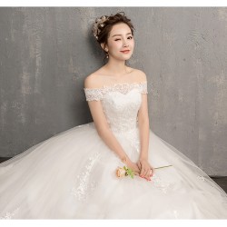 Ld9 一字肩婚紗禮服2018新款新娘結婚韓版齊地大碼顯瘦公主孕婦